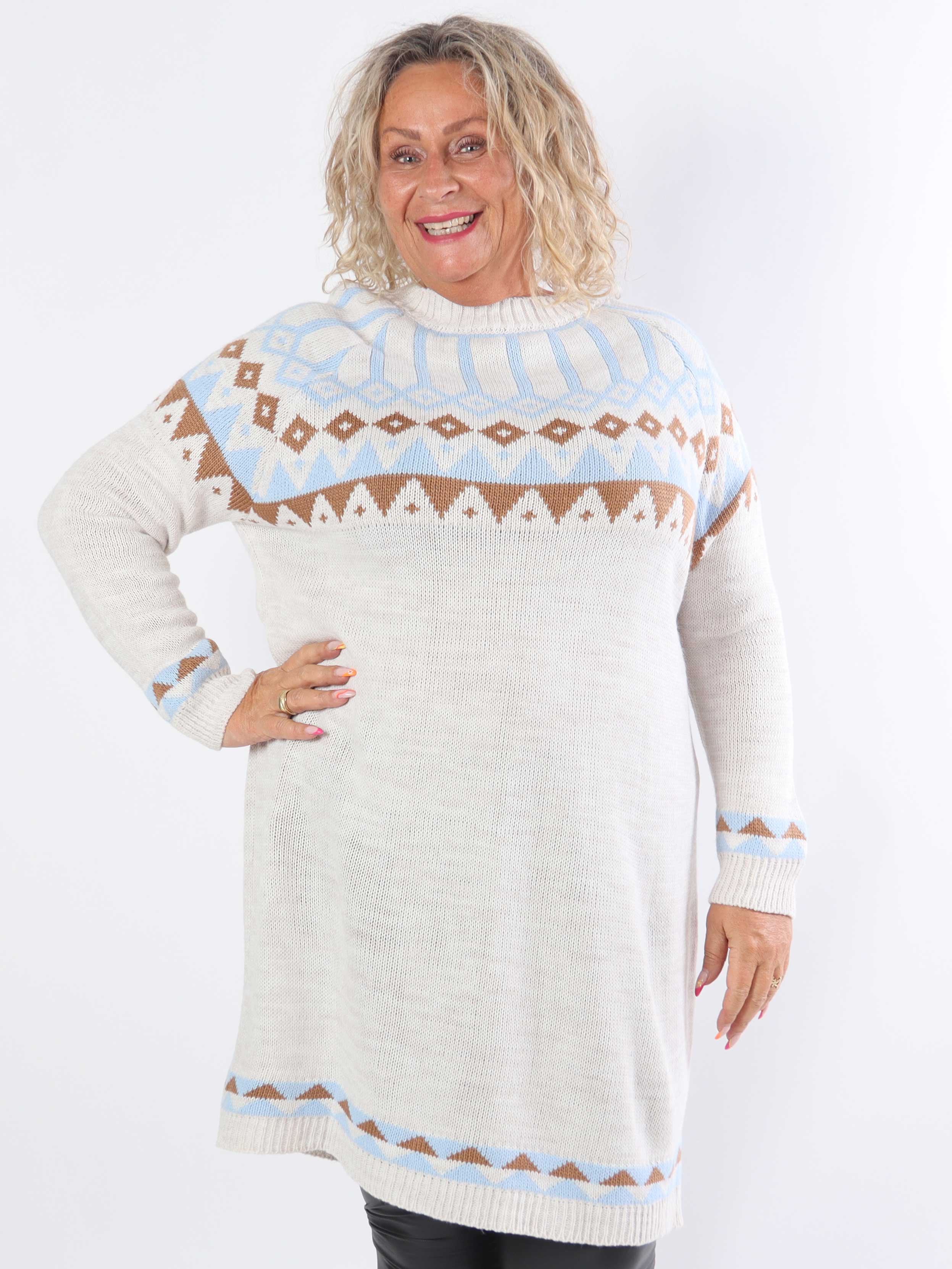 Viola - Strikkjole med flerfarvet mønster